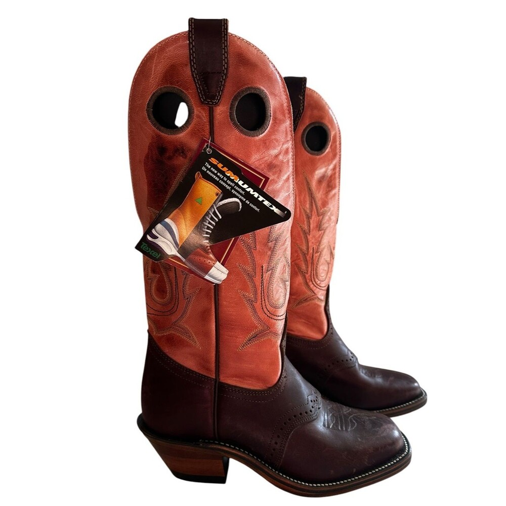 Boulet 4126 Women’s Square Toe Cowboy Boots 6.5 C Brown Tan Leather Canada NWT